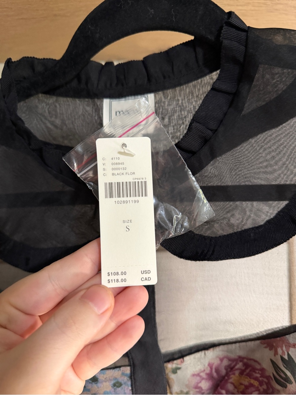 NWT Anthropologie Maeve Sheer Black Organza Blouse with Floral Lining - Picture 3 of 8